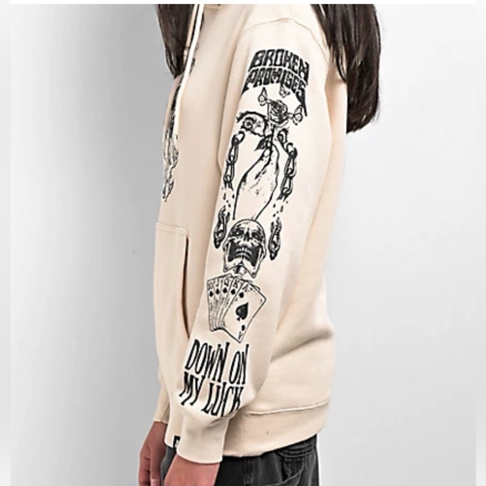 Broken Promises Down On My Luck Sand pullover Hoodie sweater Size Large NWOT - Picture 3 of 7